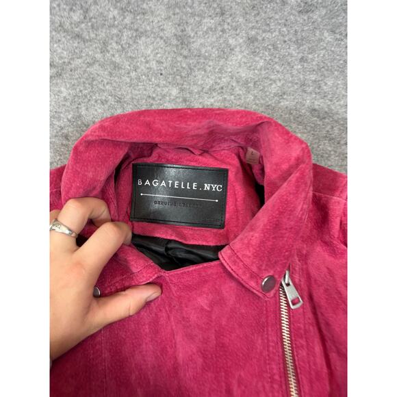 Bagatelle NYC Jacket Womens Large Pink Suede Leather Full Zip Motor Biker Grunge - Picture 4 of 5